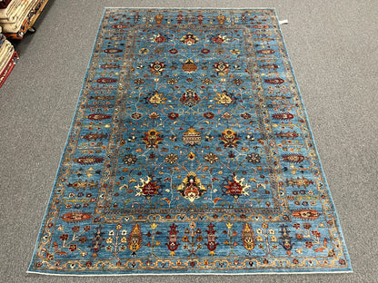 Mohal Light Blue 7X10 Handmade Wool Rug # 14729