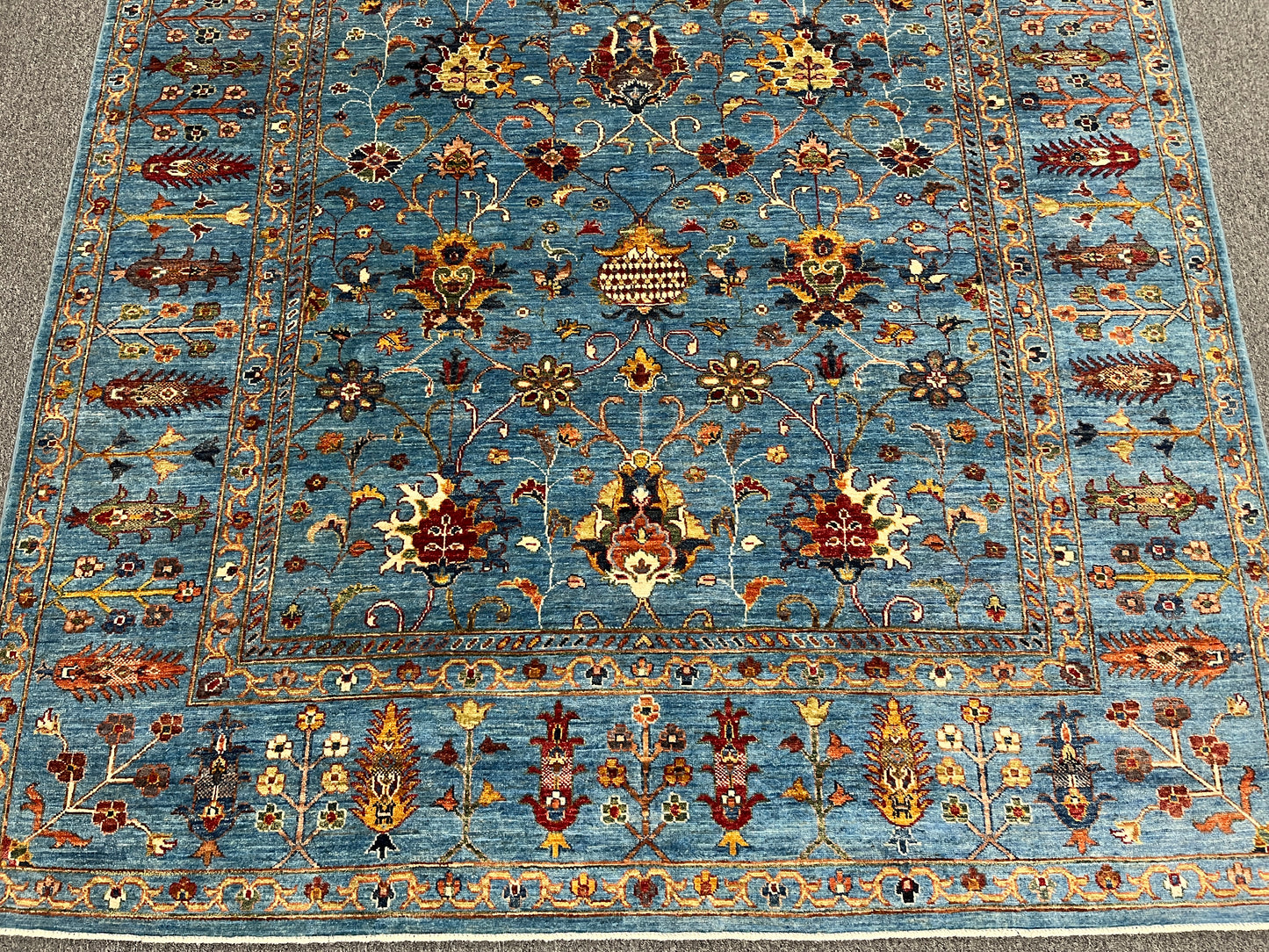 Mohal Light Blue 7X10 Handmade Wool Rug # 14729