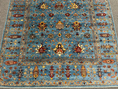 Mohal Light Blue 7X10 Handmade Wool Rug # 14729