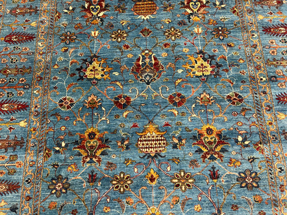 Mohal Light Blue 7X10 Handmade Wool Rug # 14729