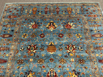 Mohal Light Blue 7X10 Handmade Wool Rug # 14729