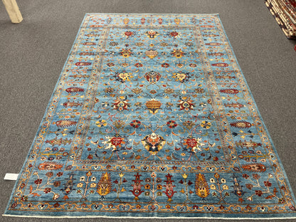 Mohal Light Blue 7X10 Handmade Wool Rug # 14729