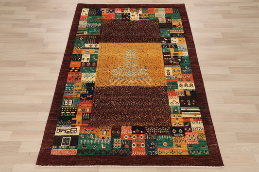 4X6 Dark Red Gabbeh Handmade Wool Rug # 14744