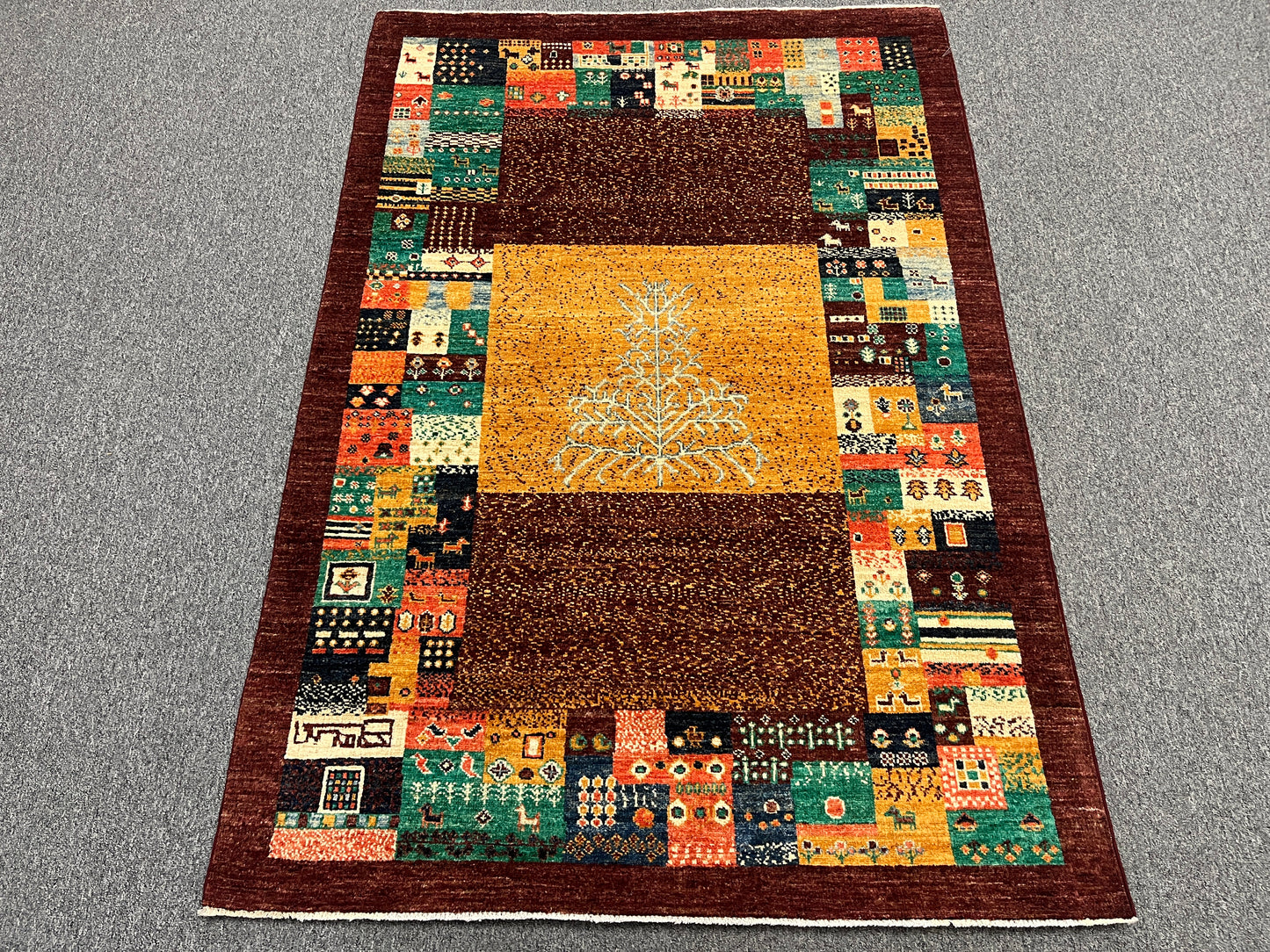 4X6 Dark Red Gabbeh Handmade Wool Rug # 14744