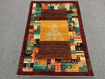 4X6 Dark Red Gabbeh Handmade Wool Rug # 14744