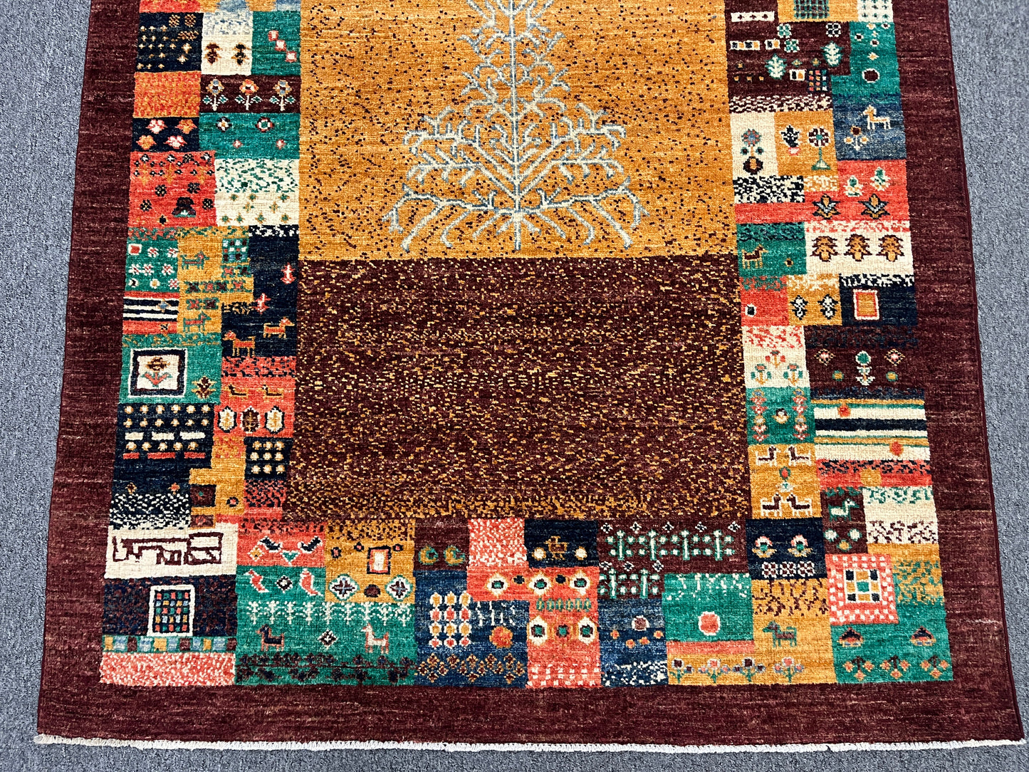 4X6 Dark Red Gabbeh Handmade Wool Rug # 14744