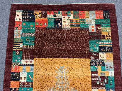 4X6 Dark Red Gabbeh Handmade Wool Rug # 14744