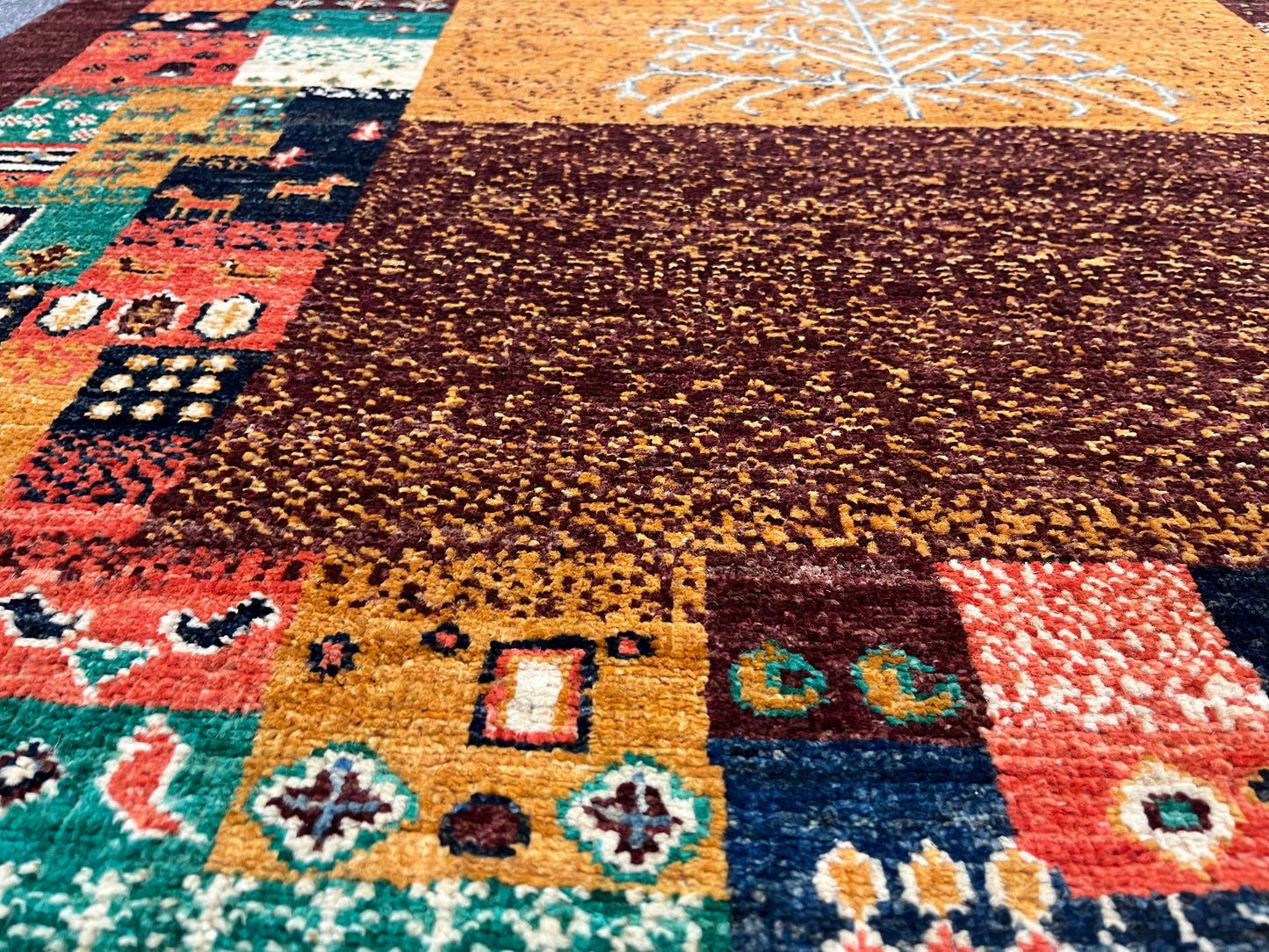 4X6 Dark Red Gabbeh Handmade Wool Rug # 14744