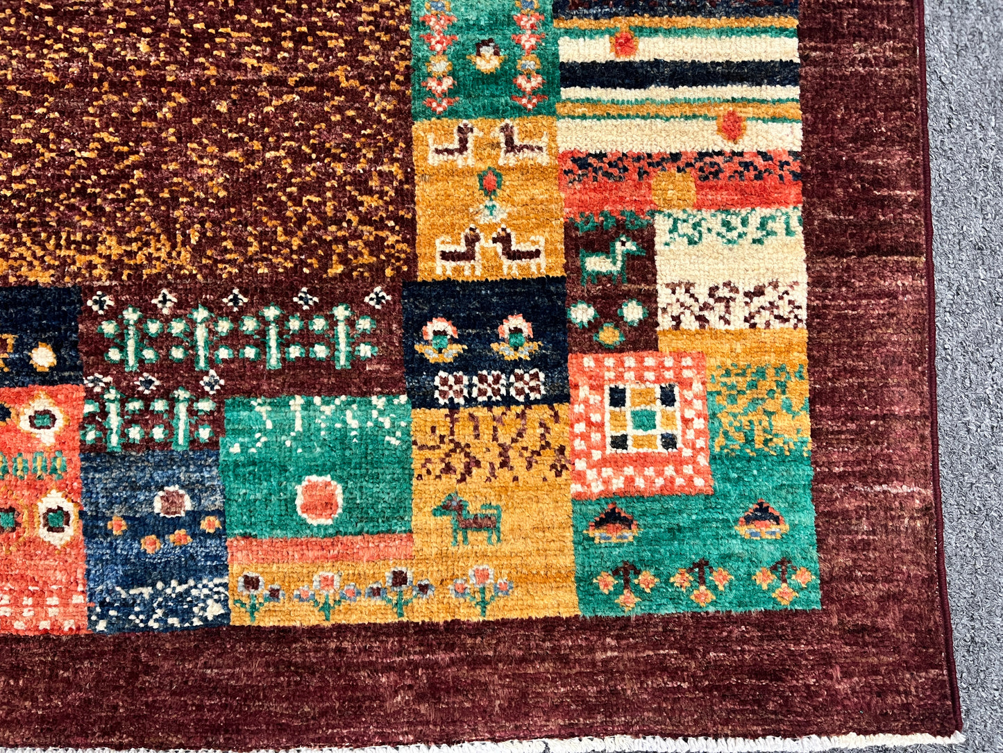 4X6 Dark Red Gabbeh Handmade Wool Rug # 14744