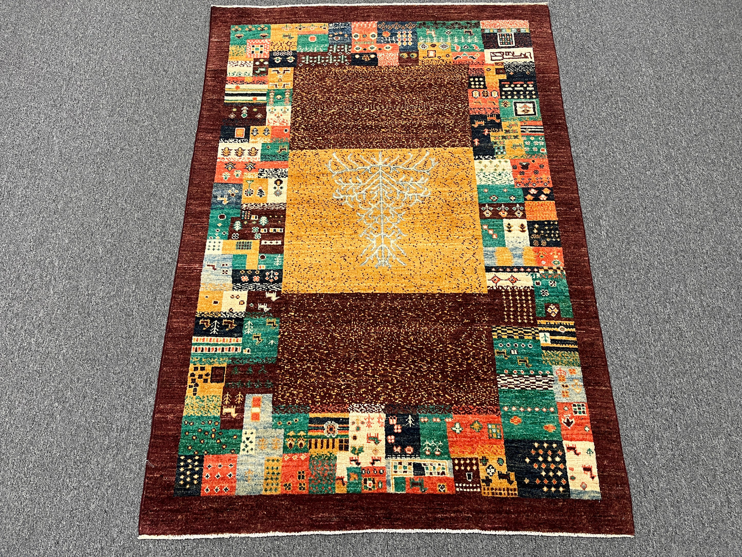 4X6 Dark Red Gabbeh Handmade Wool Rug # 14744