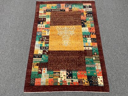 4X6 Dark Red Gabbeh Handmade Wool Rug # 14744