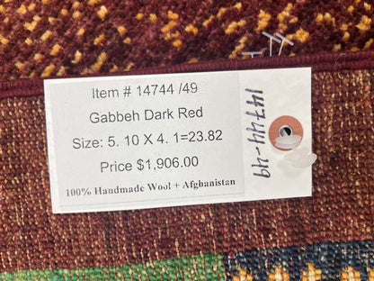 4X6 Dark Red Gabbeh Handmade Wool Rug # 14744