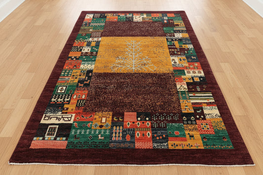 5X8 Dark Red Gabbeh Handmade Wool Rug # 14743
