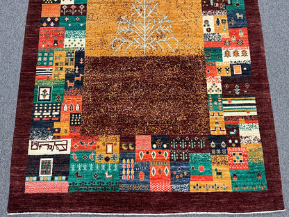 5X8 Dark Red Gabbeh Handmade Wool Rug # 14743