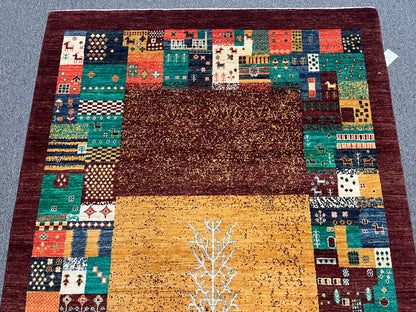 5X8 Dark Red Gabbeh Handmade Wool Rug # 14743
