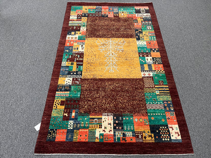 5X8 Dark Red Gabbeh Handmade Wool Rug # 14743