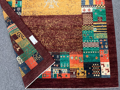 5X8 Dark Red Gabbeh Handmade Wool Rug # 14743