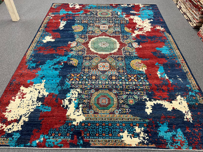 9X12 Mamluk Multicolor Handmade Wool Rug # 14705