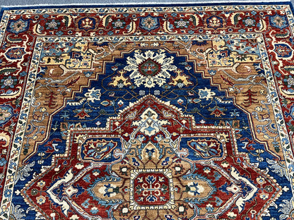 8X10 Blue Heriz Afghan Handmade Wool Medallion Rug # 14281