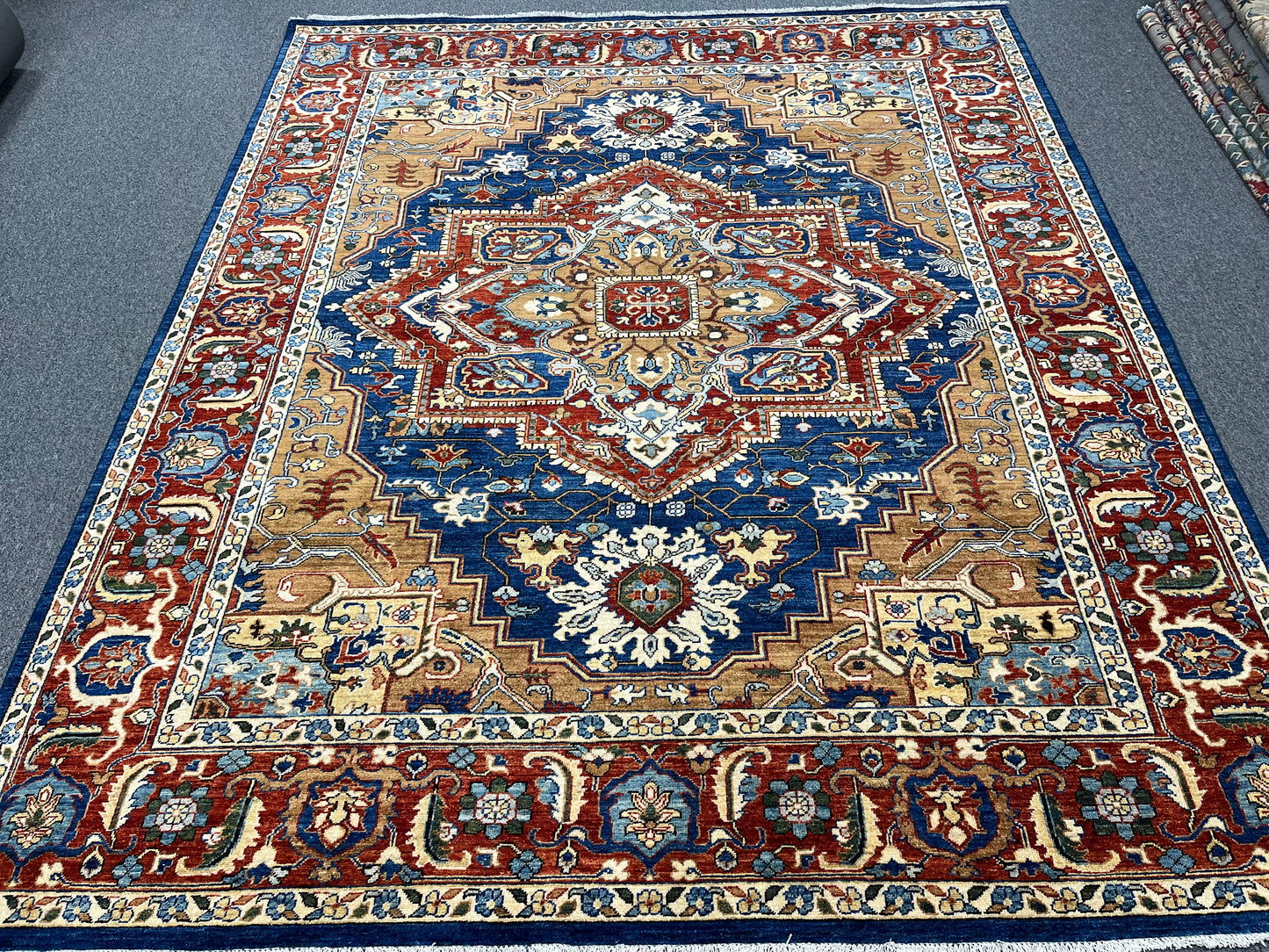 8X10 Blue Heriz Afghan Handmade Wool Medallion Rug # 14281