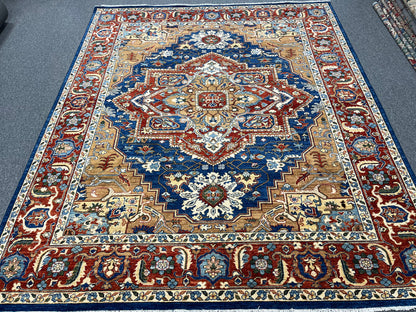 8X10 Blue Heriz Afghan Handmade Wool Medallion Rug # 14281