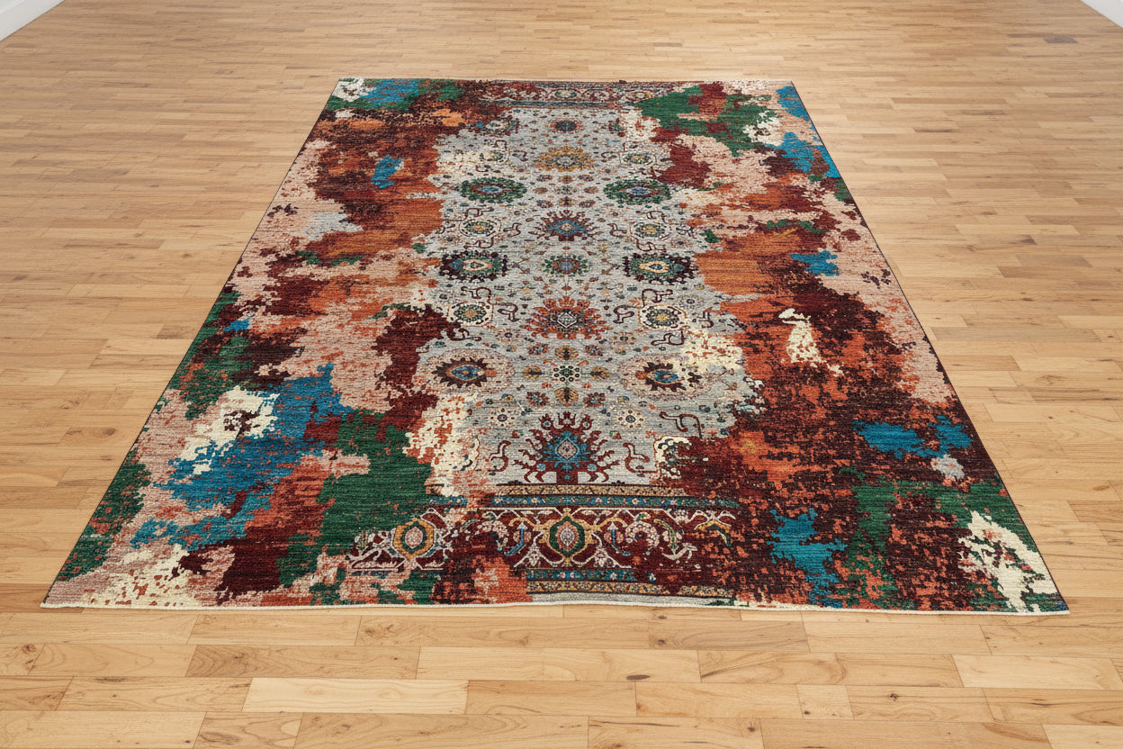 9X12 Mamluk Multicolor Abstract Handmade Wool Rug # 14722