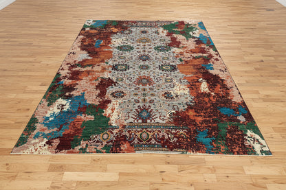 9X12 Mamluk Multicolor Abstract Handmade Wool Rug # 14722