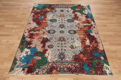 9X12 Mamluk Multicolor Abstract Handmade Wool Rug # 14722
