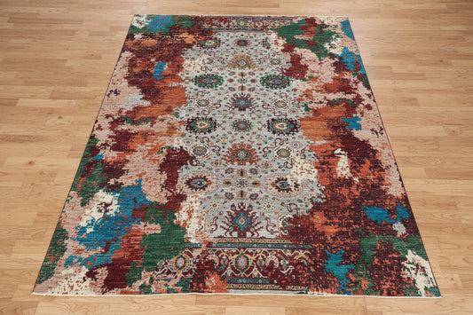 9X12 Mamluk Multicolor Abstract Handmade Wool Rug # 14722