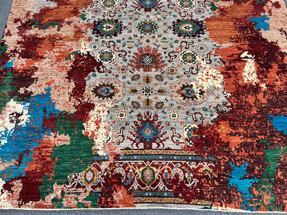 9X12 Mamluk Multicolor Abstract Handmade Wool Rug # 14722