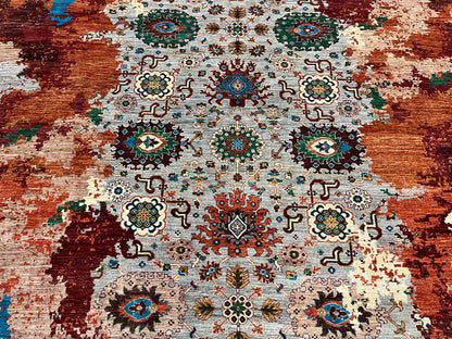 9X12 Mamluk Multicolor Abstract Handmade Wool Rug # 14722