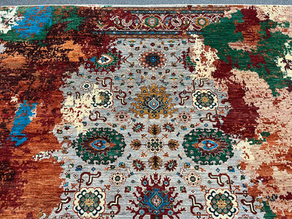 9X12 Mamluk Multicolor Abstract Handmade Wool Rug # 14722