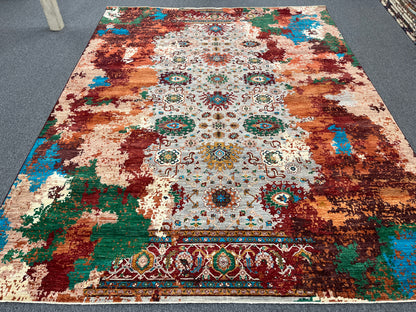 9X12 Mamluk Multicolor Abstract Handmade Wool Rug # 14722