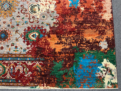 9X12 Mamluk Multicolor Abstract Handmade Wool Rug # 14722