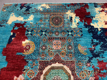 9X12 Mamluk Modern Abstract Handmade Wool Rug # 14731