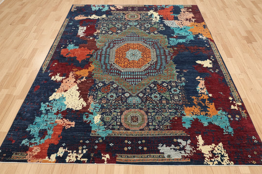 10X13 Mamluk Multicolor Abstract Handmade Wool Rug # 14728
