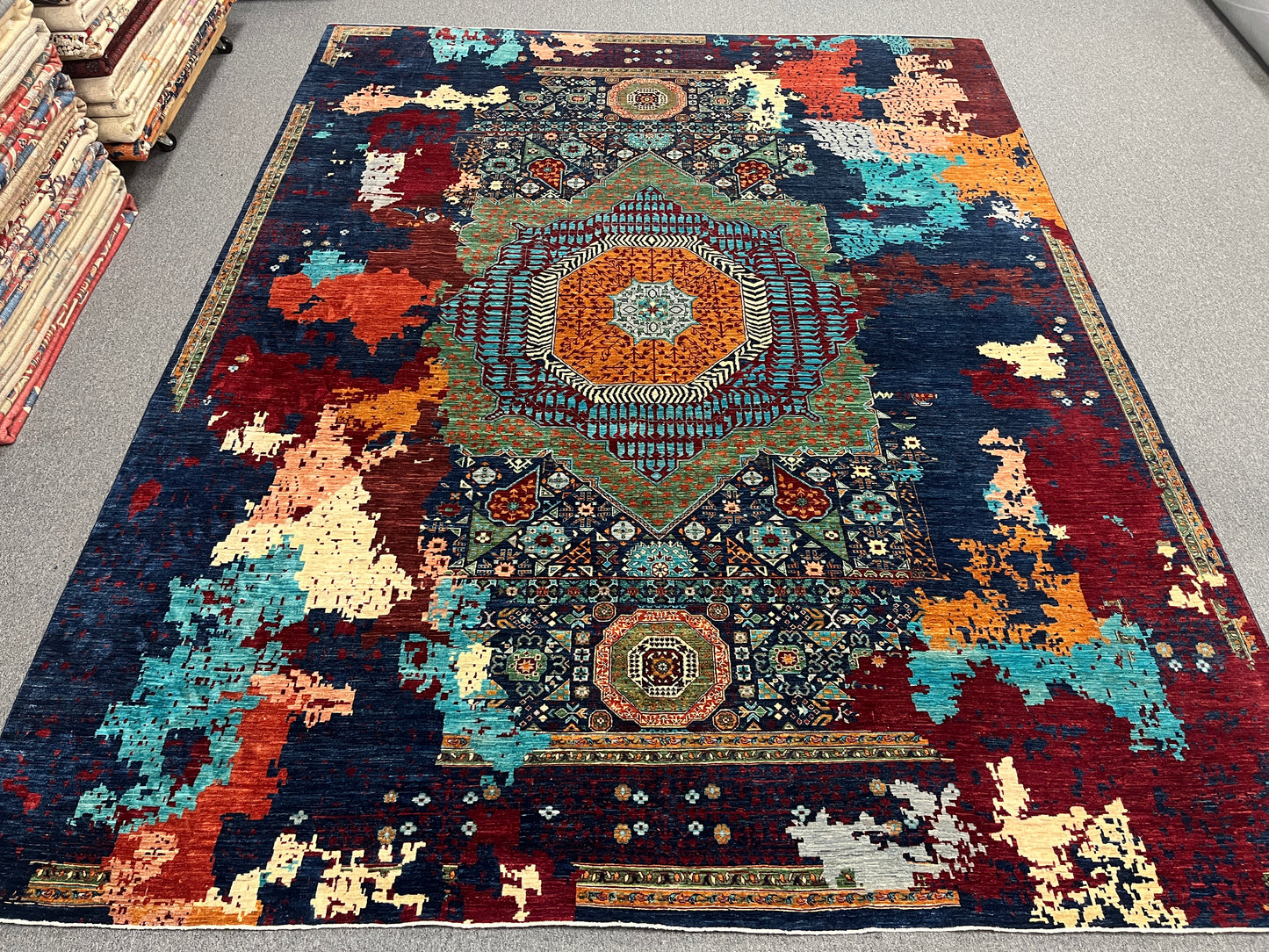 10X13 Mamluk Multicolor Abstract Handmade Wool Rug # 14728