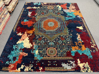10X13 Mamluk Multicolor Abstract Handmade Wool Rug # 14728