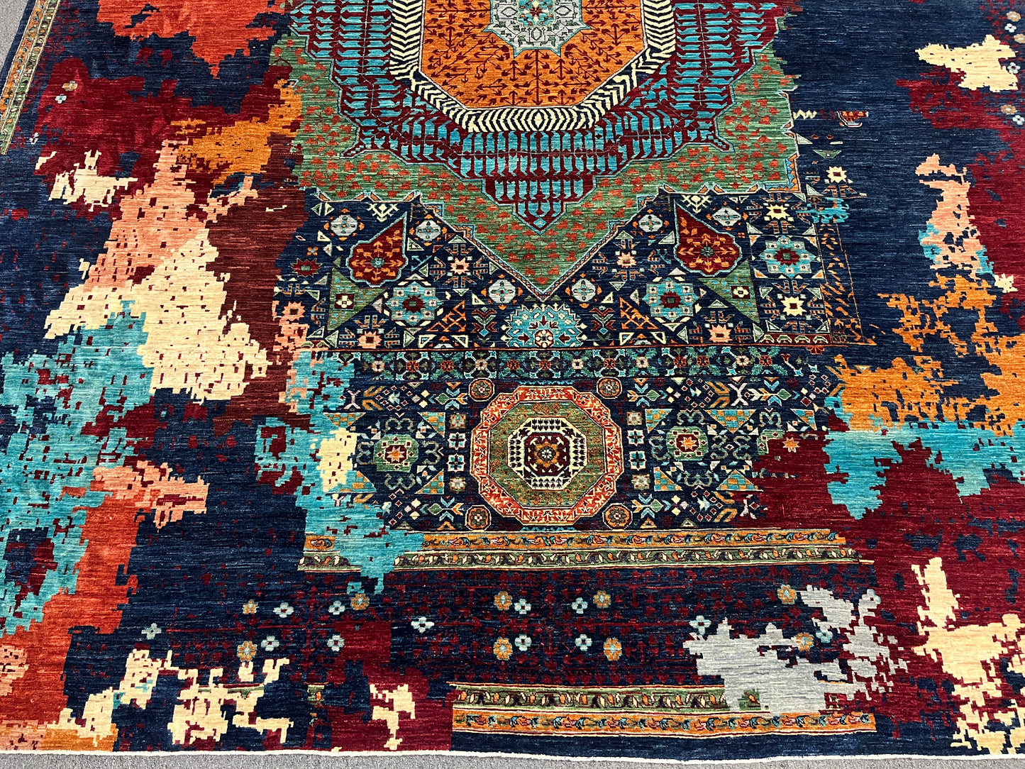 10X13 Mamluk Multicolor Abstract Handmade Wool Rug # 14728