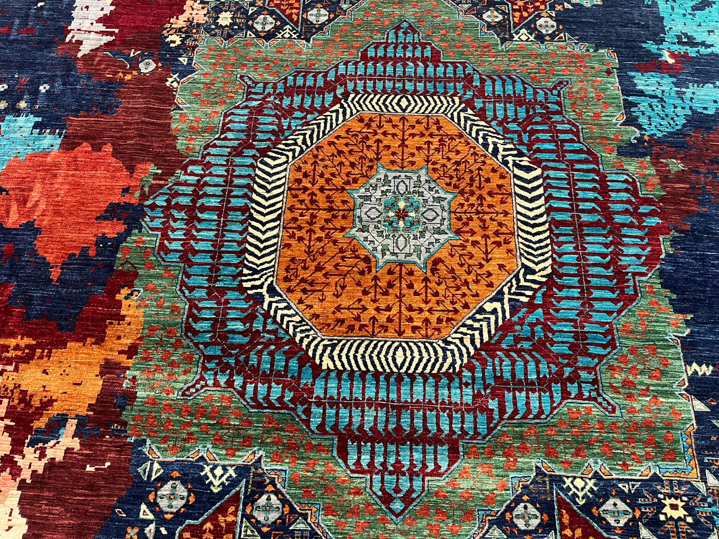 10X13 Mamluk Multicolor Abstract Handmade Wool Rug # 14728