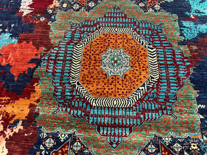 10X13 Mamluk Multicolor Abstract Handmade Wool Rug # 14728