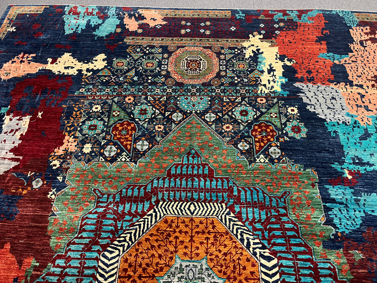 10X13 Mamluk Multicolor Abstract Handmade Wool Rug # 14728