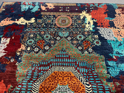 10X13 Mamluk Multicolor Abstract Handmade Wool Rug # 14728