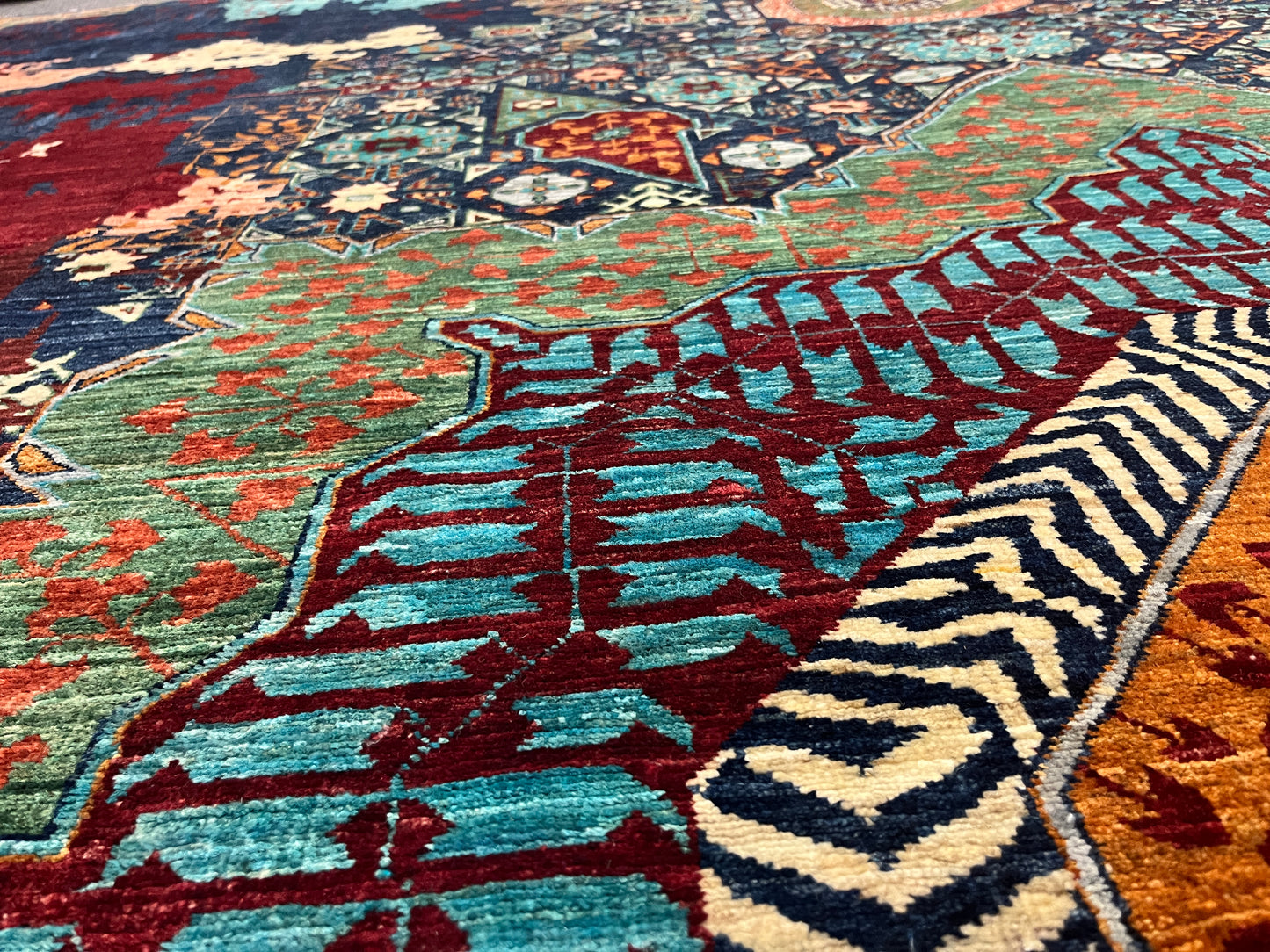 10X13 Mamluk Multicolor Abstract Handmade Wool Rug # 14728