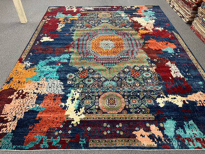 10X13 Mamluk Multicolor Abstract Handmade Wool Rug # 14728