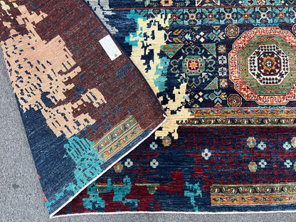 10X13 Mamluk Multicolor Abstract Handmade Wool Rug # 14728