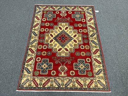 Kazak Red 5X6 Handmade Wool Rug # 10903