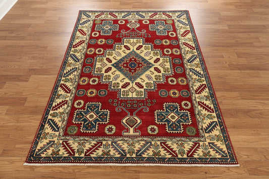 Kazak Red 5X6 Handmade Wool Rug # 10903