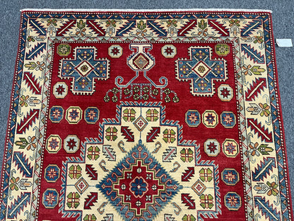Kazak Red 5X6 Handmade Wool Rug # 10903