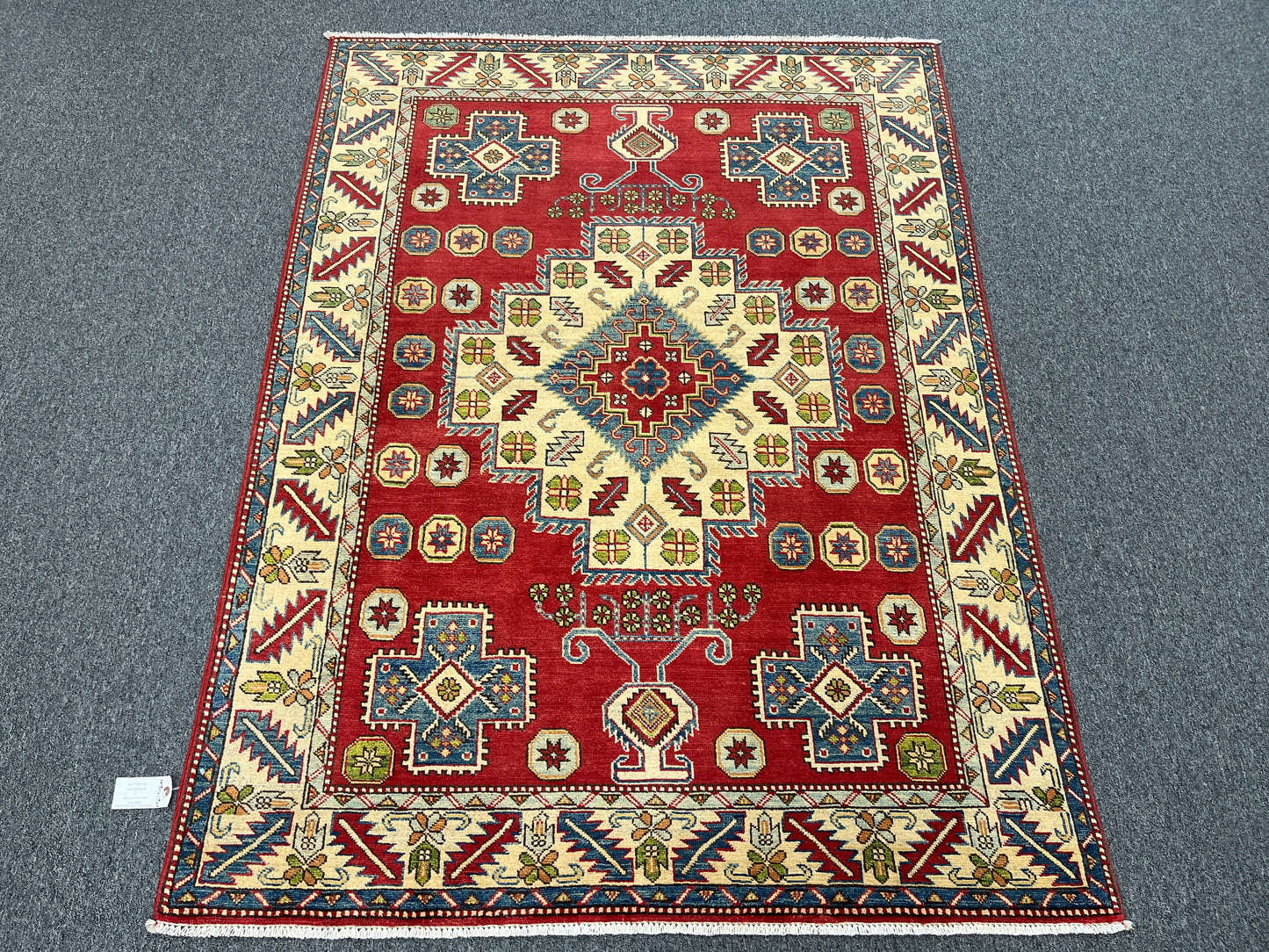 Kazak Red 5X6 Handmade Wool Rug # 10903